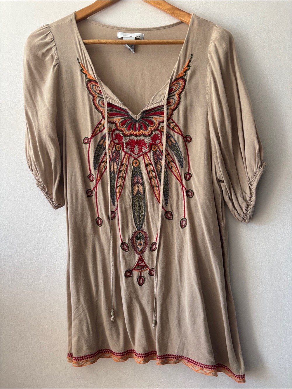 WD.NY Beige Tunic with Multicolor Tribal Embroidery